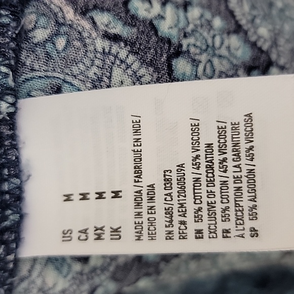 American Eagle Outfitters Blue Print Peasant Style Mini Dress M - Picture 8 of 15